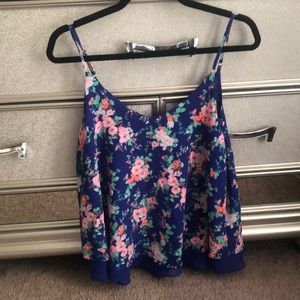 Sweet Wanderer blue and pink floral tank blouse